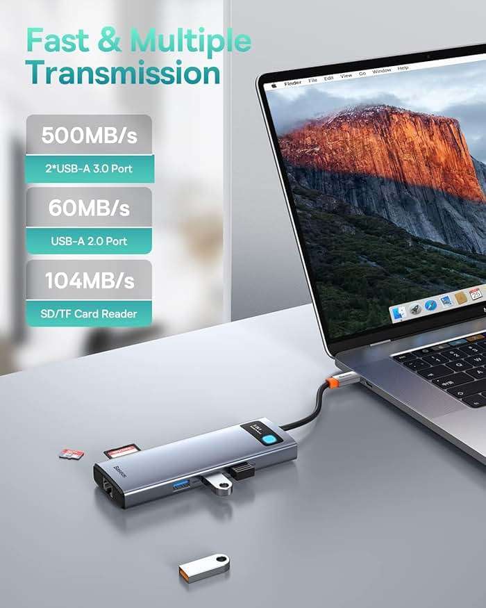 Baseus Laptop Docking Station Dual Monitor 9 in 1 USB C Hub up to 4K@120Hz with 2 HDMI, 1000Mbps LAN, Max 85W PD, 3 USB, SD Card Reader,USB C Dock Compatible with iPhone/Mac/Dell/HP/Surface/Steam Deck - Image 6