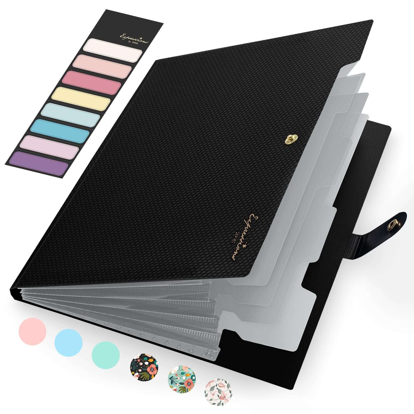 Sooez Accordion File Organizer, Letter Size Expanding File Folder with Labels, 5 Pocket Folders for Document, Portable Paper Bill Receipt Organizer for Home School Office Supplies, A4 Size, Black - Image 1