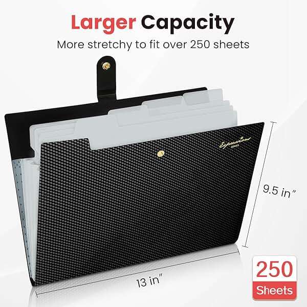 Sooez Accordion File Organizer, Letter Size Expanding File Folder with Labels, 5 Pocket Folders for Document, Portable Paper Bill Receipt Organizer for Home School Office Supplies, A4 Size, Black - Image 3