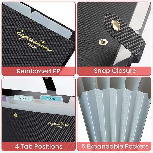 Sooez Accordion File Organizer, Letter Size Expanding File Folder with Labels, 5 Pocket Folders for Document, Portable Paper Bill Receipt Organizer for Home School Office Supplies, A4 Size, Black - Image 5