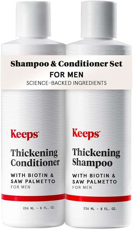 Keeps Thickening Shampoo & Conditioner for Men - Anti-Thinning Hair Care Duo with Biotin, Caffeine & Saw Palmetto - Color-Safe Men's Volumizing Shampoo & Conditioner - DHT-Blocker - 8 Oz Each - Image 1