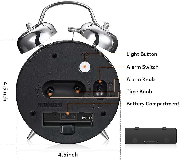 Cadmos Loud Alarm Clock for Heavy Sleepers Adults,Retro 4 Inch Silent Non-Ticking Quartz with Backlight,Twin Bell Analog Kids Alarm Clocks for Bedrooms Bedside (Blue) - Image 2