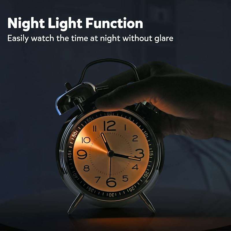 Cadmos Loud Alarm Clock for Heavy Sleepers Adults,Retro 4 Inch Silent Non-Ticking Quartz with Backlight,Twin Bell Analog Kids Alarm Clocks for Bedrooms Bedside (Blue) - Image 3