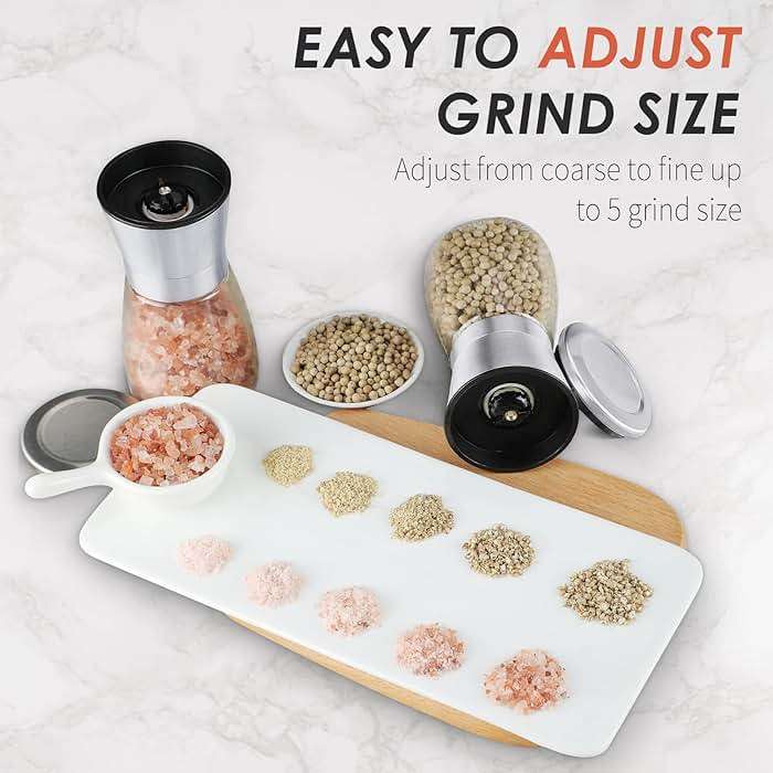 Ebaco Salt and Pepper Grinder Set - Refillable Grinder Adjustable Coarseness of Pepper Salt Spice Stainless Steel Mills Glass 6oz（2 Pack） - Image 4