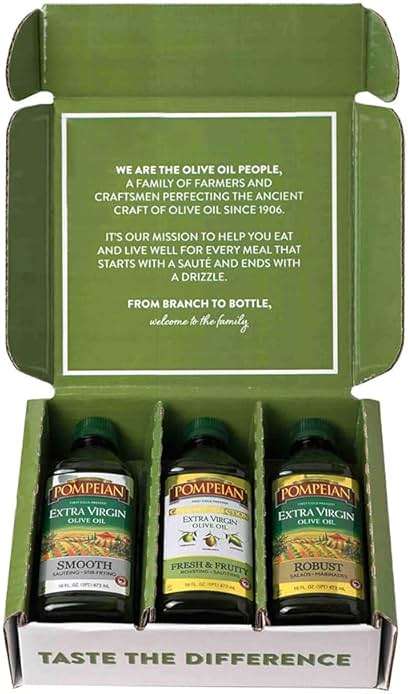 Pompeian Extra Virgin Olive Oil Variety Pack - Smooth EVOO, Gourmet Selection EVOO, Robust EVOO, Contains Polyphenols, First Cold Pressed, 16 Fl Oz, Pack of 3 - Image 2