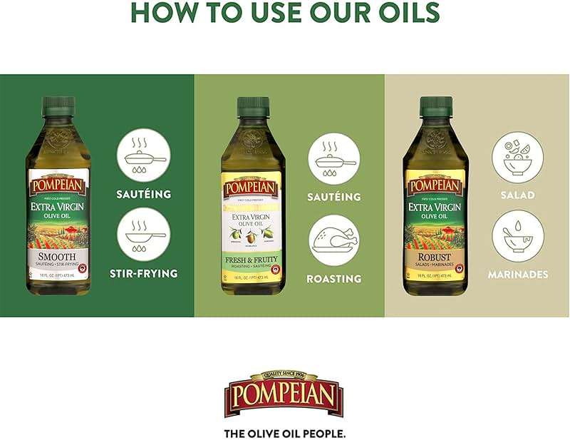 Pompeian Extra Virgin Olive Oil Variety Pack - Smooth EVOO, Gourmet Selection EVOO, Robust EVOO, Contains Polyphenols, First Cold Pressed, 16 Fl Oz, Pack of 3 - Image 5
