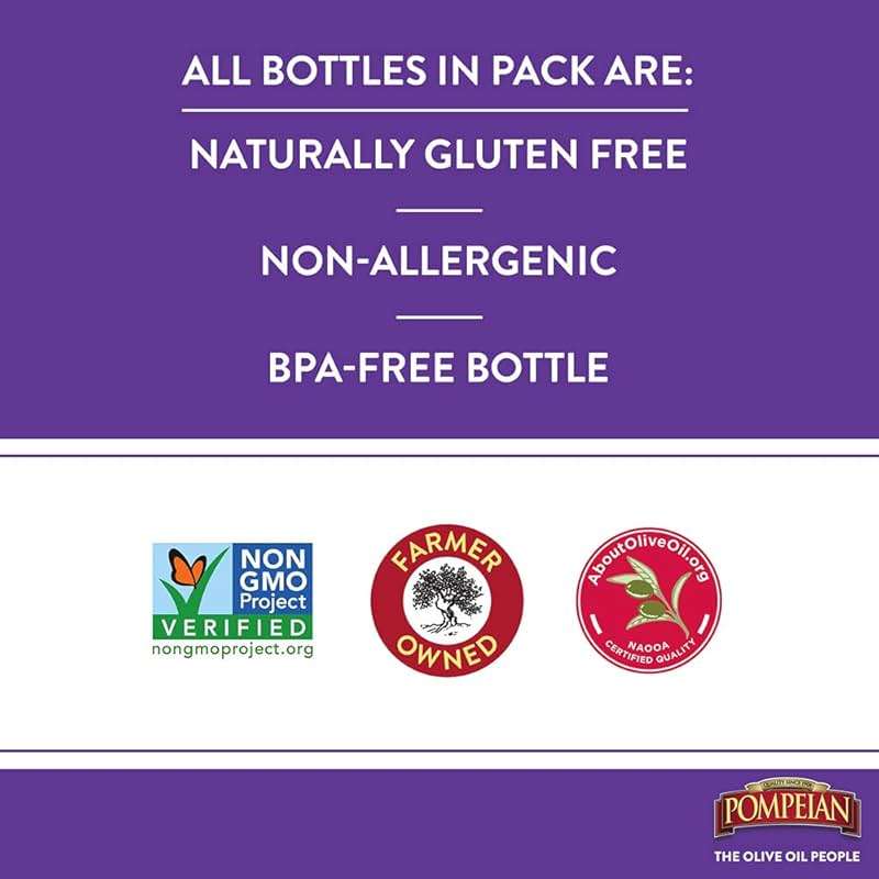 Pompeian Extra Virgin Olive Oil Variety Pack - Smooth EVOO, Gourmet Selection EVOO, Robust EVOO, Contains Polyphenols, First Cold Pressed, 16 Fl Oz, Pack of 3 - Image 7