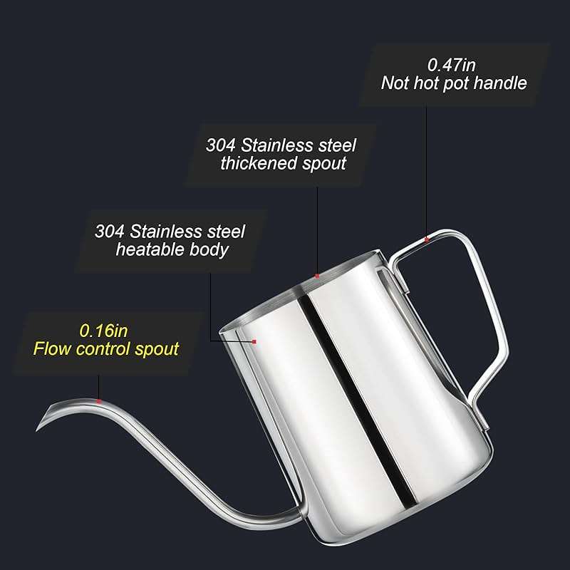 PARACITY Pour Over Kettle, Gooseneck Spout Coffee Tea Pot,12OZ Hanging Ear Hand Blunt Long Narrow Drip Cup Gooseneck Kettle, Camping Coffee Pot for Travel Outdoor(Stainless Steel) - Image 4