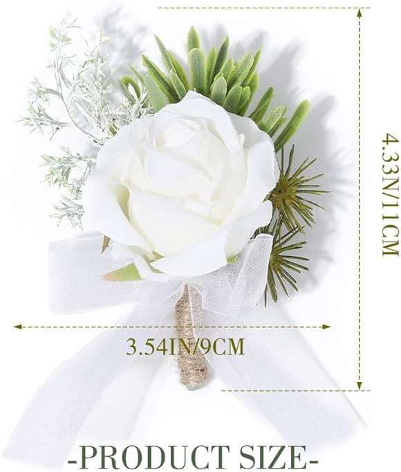 Latious Wedding Rose Boutonniere White Groom Flower Men's Boutineer Prom Buttonholes Party Suit Decor Anniversary Accessories for Bridegroom and Man (A- White) - Image 2