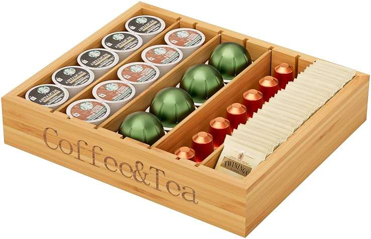 MinBoo Bamboo K Cup Holder for Drawer or Countertop Coffee Pod Holder 25-36 K Cup Pod Storage Tea Bag Organizer Storage for Coffee Station Home Office and Kitchen (Bamboo) - Image 1
