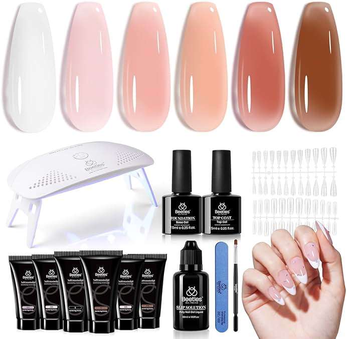 Beetles Poly Nail Gel Kit - 6 Colors Jelly Nude Extension Kit with Slip Solution Builder Nail Enhancement for Beginner & Professional Long Lasting DIY Home Gift for Women, UV & LED Needed - Image 1