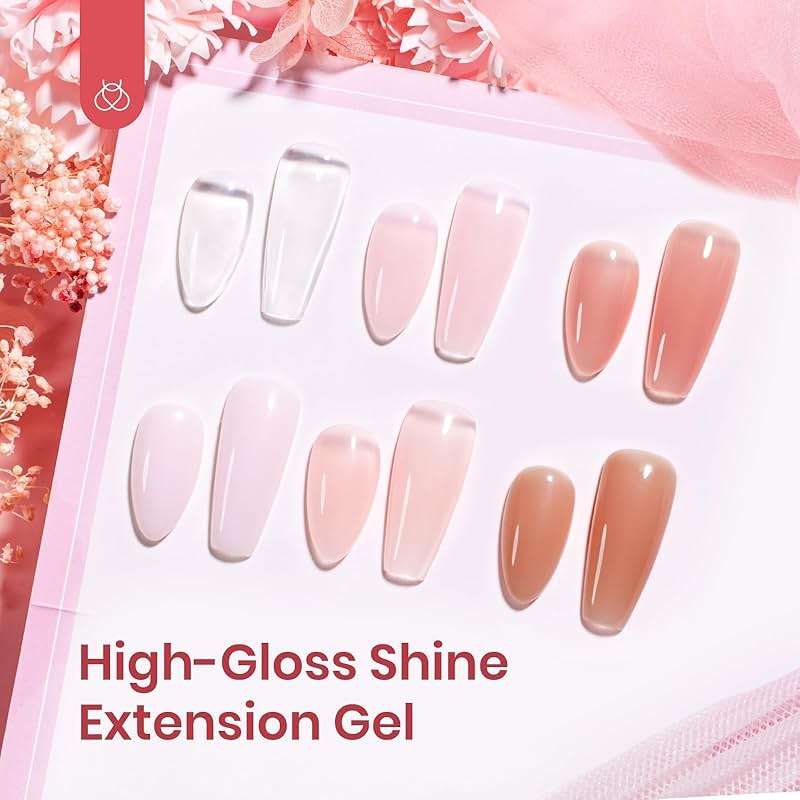 Beetles Poly Nail Gel Kit - 6 Colors Jelly Nude Extension Kit with Slip Solution Builder Nail Enhancement for Beginner & Professional Long Lasting DIY Home Gift for Women, UV & LED Needed - Image 2