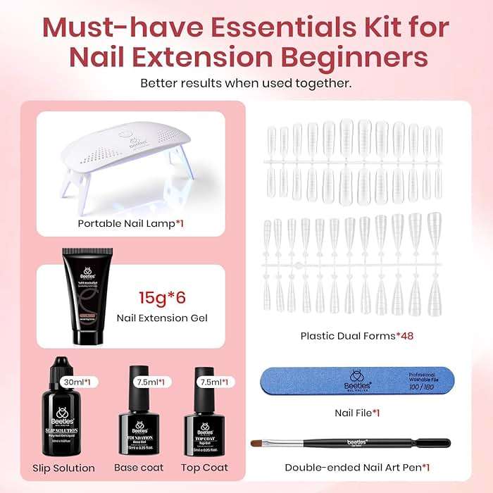 Beetles Poly Nail Gel Kit - 6 Colors Jelly Nude Extension Kit with Slip Solution Builder Nail Enhancement for Beginner & Professional Long Lasting DIY Home Gift for Women, UV & LED Needed - Image 3