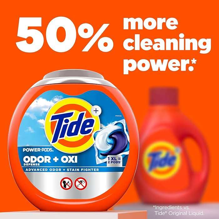Tide Odor Defense + Oxi Laundry Detergent Pacs, Original Scent, 63 Count, Advanced Odor + Stain Fighter - Image 6