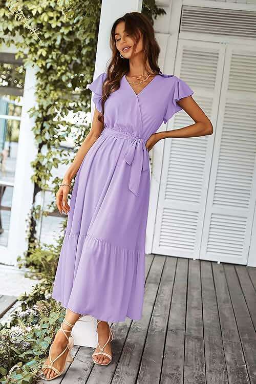 PRETTYGARDEN Women's Summer Floral Boho Maxi Dress Short Sleeve Wrap V Neck Ruffle Long Flowy Beach Wedding Guest Dresses - Image 6