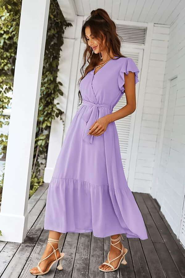 PRETTYGARDEN Women's Summer Floral Boho Maxi Dress Short Sleeve Wrap V Neck Ruffle Long Flowy Beach Wedding Guest Dresses - Image 7