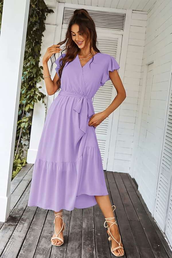 PRETTYGARDEN Women's Summer Floral Boho Maxi Dress Short Sleeve Wrap V Neck Ruffle Long Flowy Beach Wedding Guest Dresses - Image 8