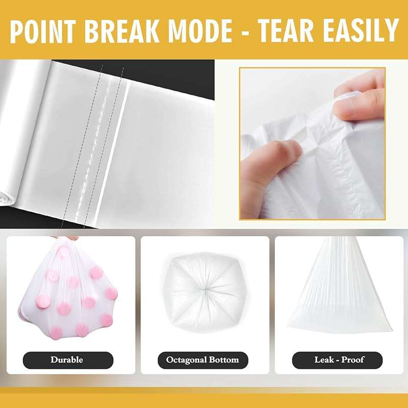 105 Count Small Trash Bags, 4 Gallon Garbage Can Liners - Unscented Wastebasket Clear Trash Bags for Bathroom, Kitchen, Bedroom, Cleaning Supplies (15 Liter) - Image 3