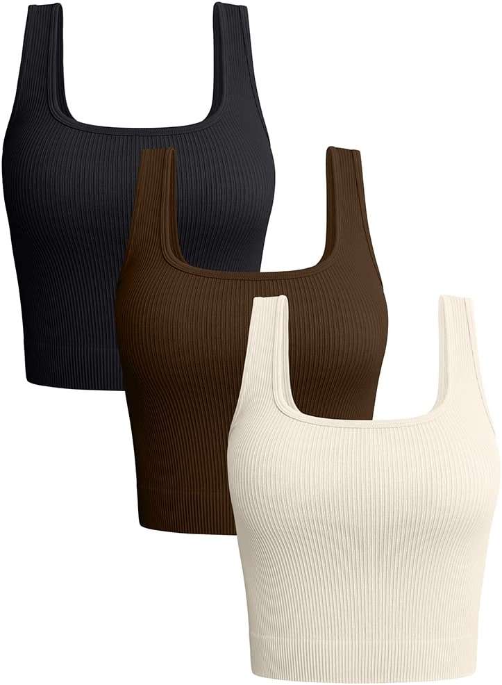 OQQ Women's 3 Piece Tank Tops Ribbed Seamless Workout Exercise Shirts 2025 Summer Basic Camis - Image 1