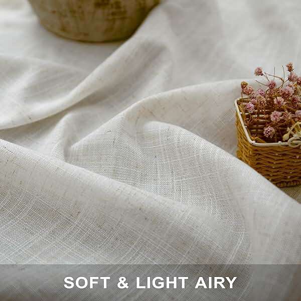 Natural Linen Back Tab Curtains 84 Inch Length for Living Room 2 Panel Pocket Drape Light Filtering Semi Sheer Neutral Country Rustic Farmhouse Boho Curtain Bedroom Muslin Look Ivory Cream Colored - Image 2
