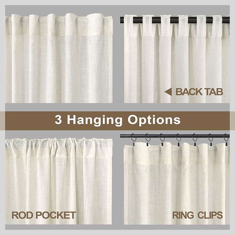 Natural Linen Back Tab Curtains 84 Inch Length for Living Room 2 Panel Pocket Drape Light Filtering Semi Sheer Neutral Country Rustic Farmhouse Boho Curtain Bedroom Muslin Look Ivory Cream Colored - Image 4