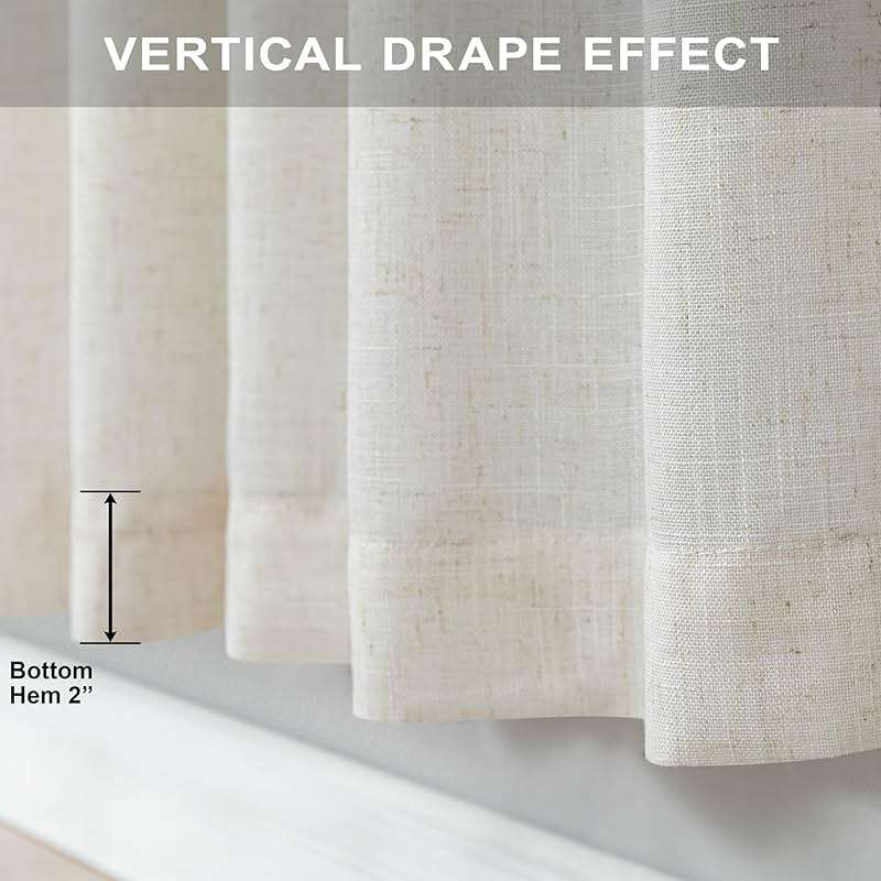 Natural Linen Back Tab Curtains 84 Inch Length for Living Room 2 Panel Pocket Drape Light Filtering Semi Sheer Neutral Country Rustic Farmhouse Boho Curtain Bedroom Muslin Look Ivory Cream Colored - Image 6