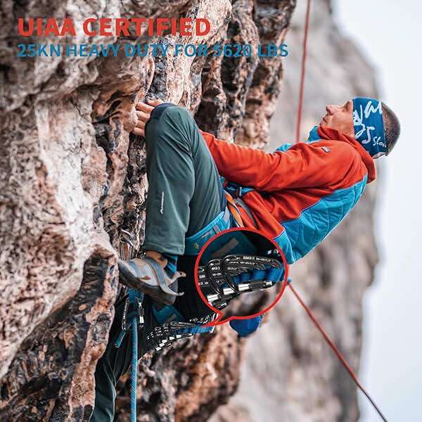 BEIFENG 25KN Auto Locking Carabiner - UIAA Certified Heavy Duty Climbing Carabiners for Rock Climbing, Camping, Rappelling, Hunting, Rescue Equipment - Professional Carabiner Clips (Black) - Image 6