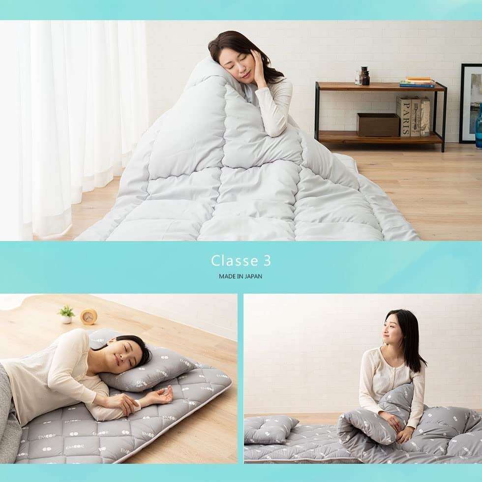 EMOOR Japanese Futon Set (Mattress, Comforter, Pillow) Twin-XL, Made in Japan, Gray with Logo, CLASSE III Foldable Sleeping Bed Tatami Mat Shikibuton - Image 6