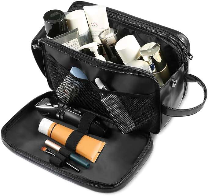 BNSPOCKET Personalized Leather Travel Toiletry Bag for Men, Large Travel Bathroom Shaving Dopp Kit, Large Cosmetic Bag Waterproof - Image 4