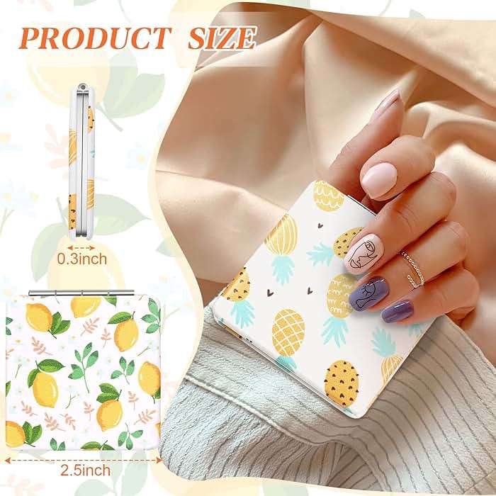 Vicenpal Compact Summer Mirror Small Pocket Fruit Design Mini Magnifying Portable Makeup Compact PU Leather Double Sidepocket Mirror for Mother's Day Women Party Baby Shower Gifts(Fruit Style) - Image 5