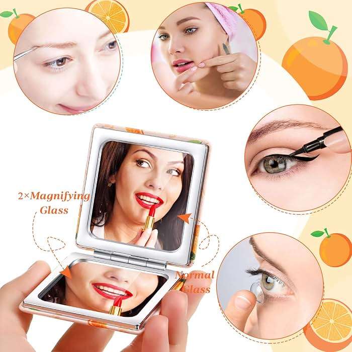Vicenpal Compact Summer Mirror Small Pocket Fruit Design Mini Magnifying Portable Makeup Compact PU Leather Double Sidepocket Mirror for Mother's Day Women Party Baby Shower Gifts(Fruit Style) - Image 7