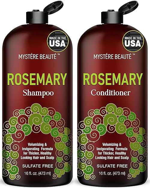 MYSTÉRE BEAUTÉ Rosemary Shampoo and Conditioner Set for Hair Growth - 16 oz Each - Sulfate Free with Biotin, Keratin & Argan Oil - Strengthens, Thickens & Reduces Thinning for Men and Women - Image 1