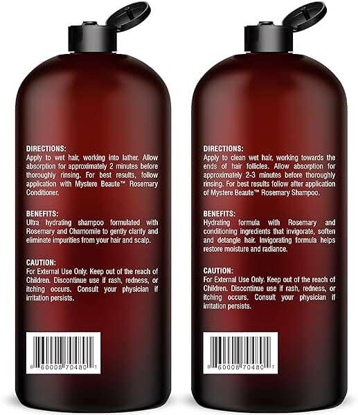 MYSTÉRE BEAUTÉ Rosemary Shampoo and Conditioner Set for Hair Growth - 16 oz Each - Sulfate Free with Biotin, Keratin & Argan Oil - Strengthens, Thickens & Reduces Thinning for Men and Women - Image 9
