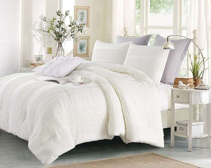 Cupocupa Queen Comforter Set White Comforters Queen Size Sets Boho Tufted Shabby Chic Vintage Farmhouse Bedding Set Soft Fluffy Lightweight Comforter with 2 Pillow Cases for All Season - Image 2