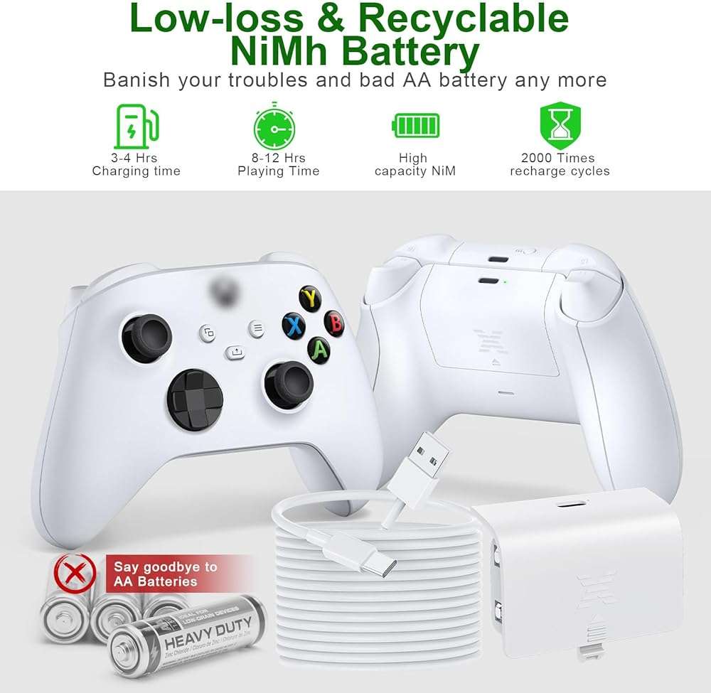 KEKUCULL Controller Battery Pack Compatible with Xbox Series S/X, 1400 mAh Rechargeable Battery Pack Fast Charging for Xbox Charging Accessories Kit with 8.2ft Charge Cable - Image 3