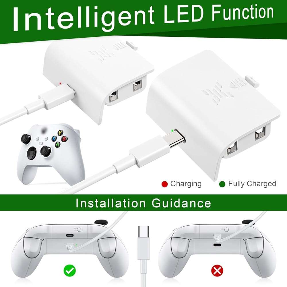 KEKUCULL Controller Battery Pack Compatible with Xbox Series S/X, 1400 mAh Rechargeable Battery Pack Fast Charging for Xbox Charging Accessories Kit with 8.2ft Charge Cable - Image 4