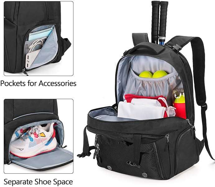 DSLEAF Tennis Backpack for 2 Rackets, Tennis Bag with Separate Ventilated Shoe Space for Tennis/Pickleball/Badminton/Squash Racquet and Accessories - Image 2
