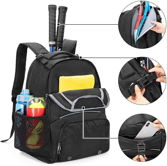 DSLEAF Tennis Backpack for 2 Rackets, Tennis Bag with Separate Ventilated Shoe Space for Tennis/Pickleball/Badminton/Squash Racquet and Accessories - Image 4
