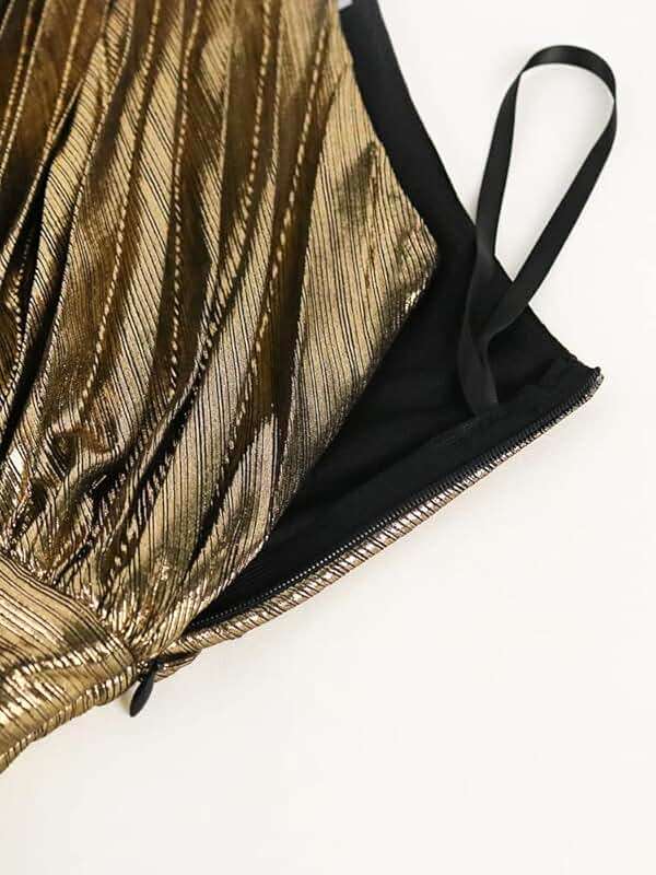AOMEI Women's Luxury Metallic One Shoulder Sleeveless Elegant Pleated Long Dress - Image 6