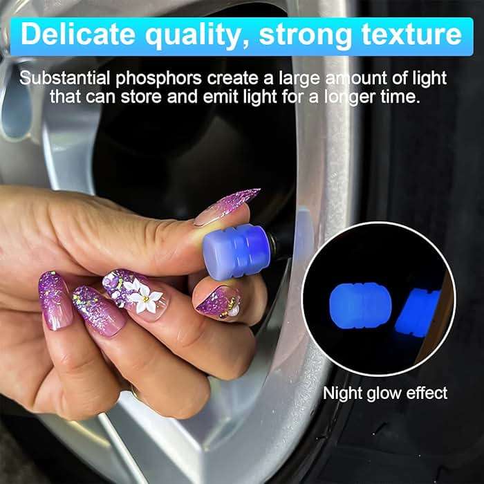 Luminous Tire Valve Stem Caps for Car, 12PCS Fluorescent Glow in The Dark Air Caps Cover, Illuminated Corrosion Resistant Tire Pressure Caps, Universal for Car, Truck, SUV, Motorcycles, Bike (Blue) - Image 3