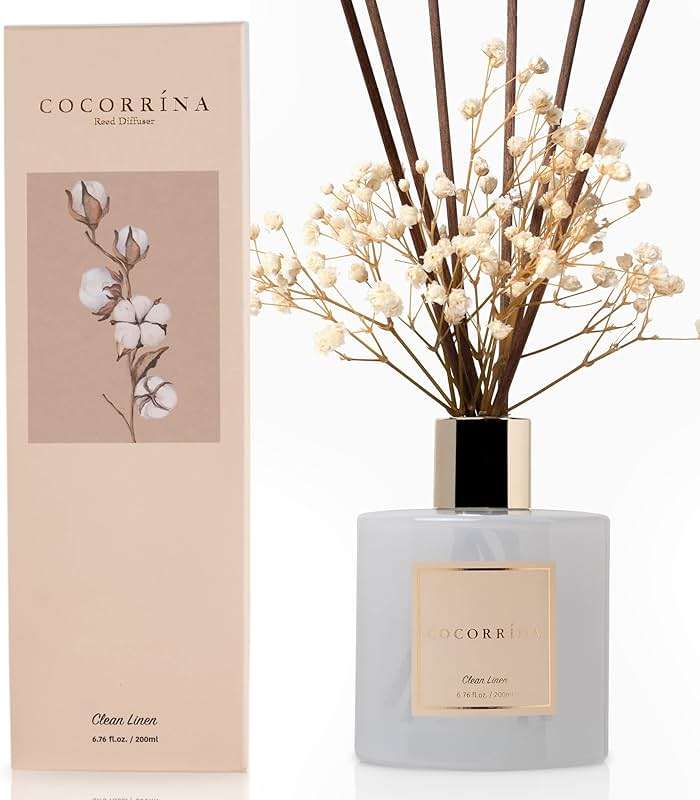 Cocorrína Reed Diffuser Set, Clean Linen 6.7 fl oz Scented Diffuser with Sticks Home Fragrance Reed Diffuser for Bathroom Shelf Decor - Image 1