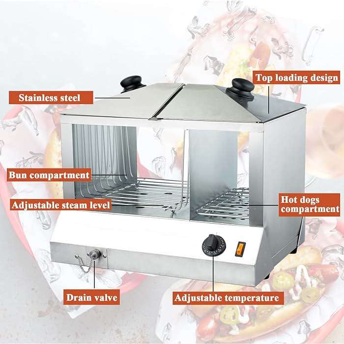 Commercial Hot Dog Machine With Bun Steamer Hotdogs Food Display Warmer Electric Portable (100 hotdogs,48 buns) - Image 3