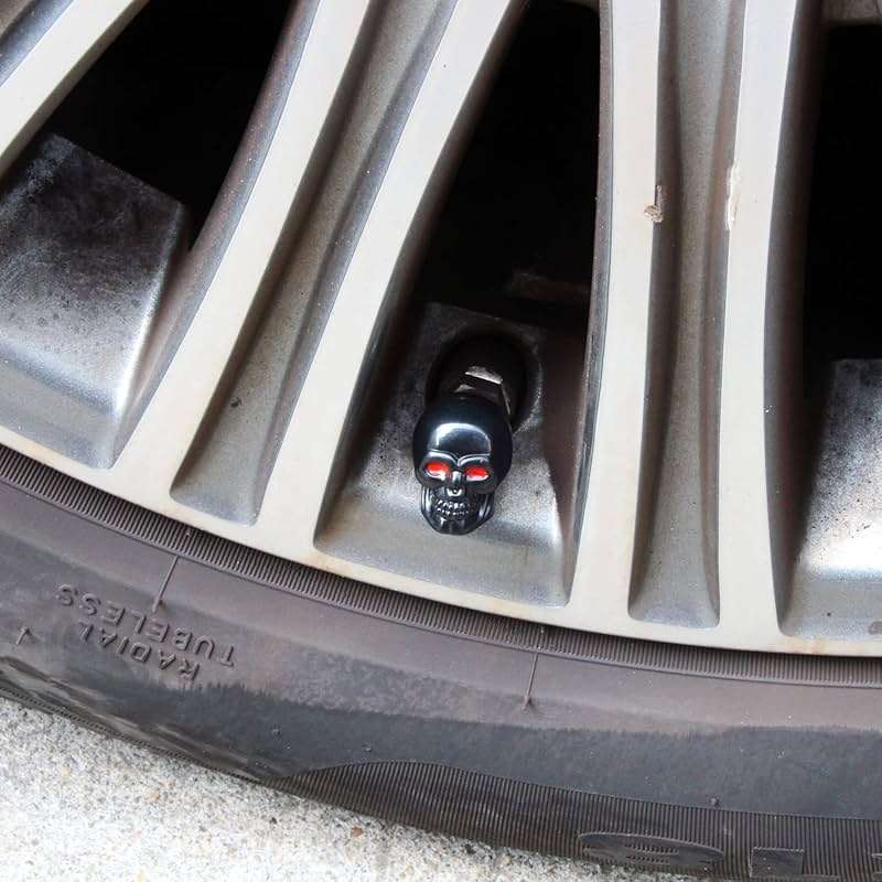 Dsycar Black Tire Valve Stem Caps, 10 Pack Skull Style Valve Caps, Antirust Copper Liner Tire Caps, Universal for Cars, SUVs, Bike, Trucks and Motorcycles Black - Image 3