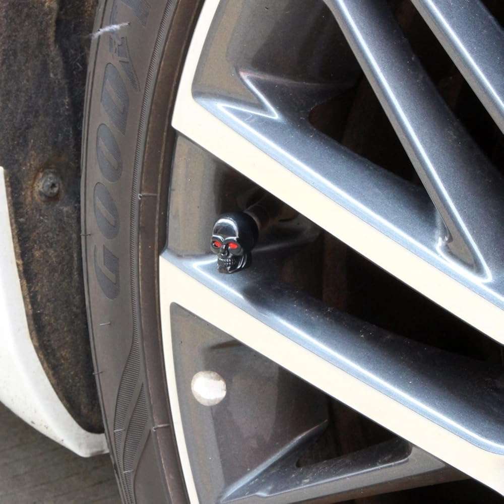 Dsycar Black Tire Valve Stem Caps, 10 Pack Skull Style Valve Caps, Antirust Copper Liner Tire Caps, Universal for Cars, SUVs, Bike, Trucks and Motorcycles Black - Image 4