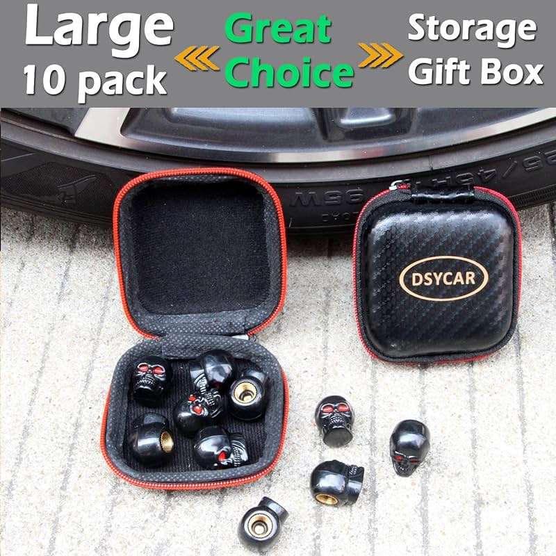 Dsycar Black Tire Valve Stem Caps, 10 Pack Skull Style Valve Caps, Antirust Copper Liner Tire Caps, Universal for Cars, SUVs, Bike, Trucks and Motorcycles Black - Image 6