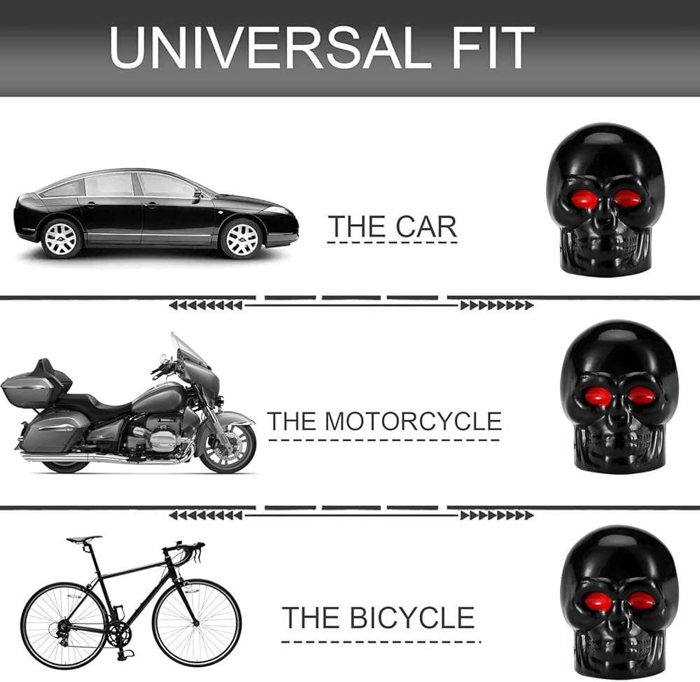 Dsycar Black Tire Valve Stem Caps, 10 Pack Skull Style Valve Caps, Antirust Copper Liner Tire Caps, Universal for Cars, SUVs, Bike, Trucks and Motorcycles Black - Image 8