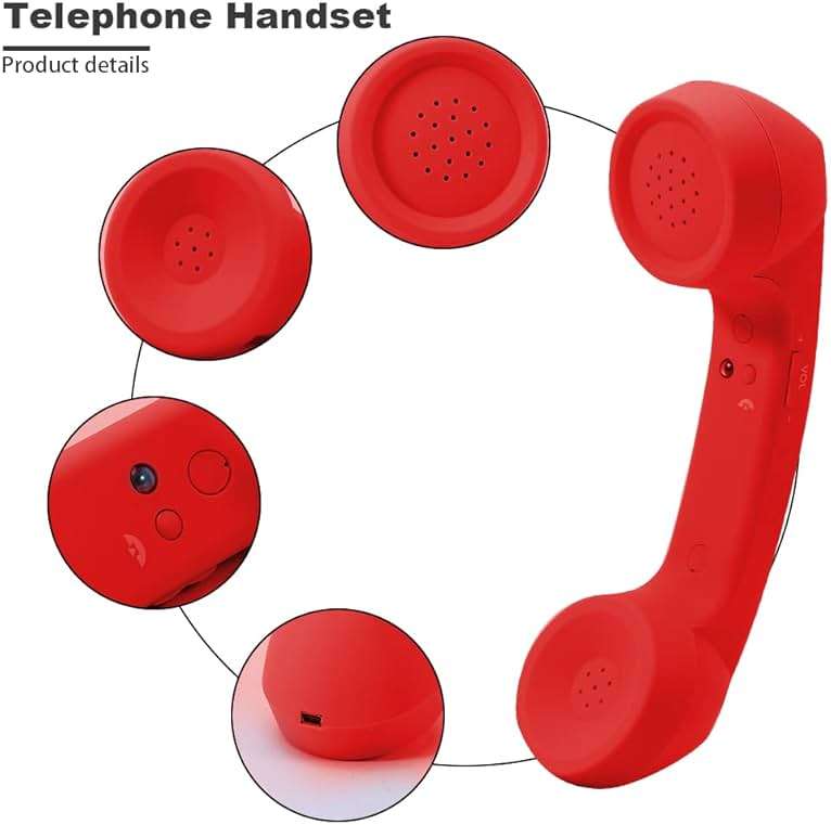 EMVANV Cordless Telephone Handset, Retro Wireless Mobile Phone Telephone Handset Receivers Headphones Radiation Proof Stereo Convenient Call Cell Phone(Red) - Image 4