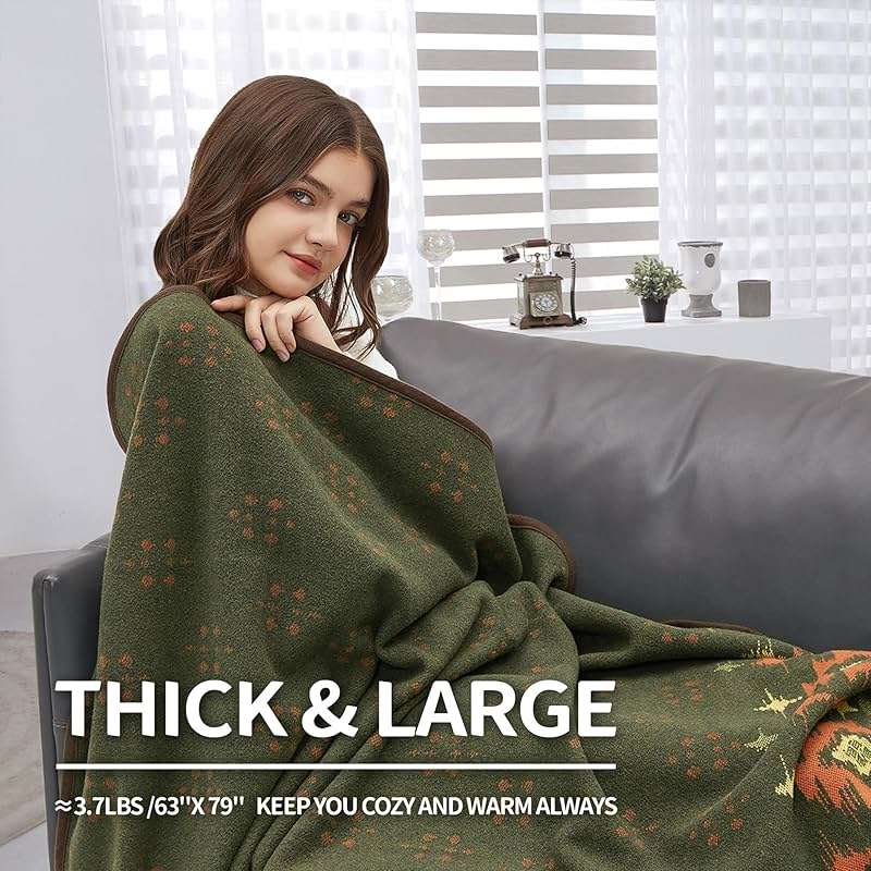ACUSHLA Merino Wool Blanket - Warm Thick Washable Large Bed Couch Outdoor Camping Sleeping Throw Blanket All Seasons, Myers Green 79x63 - Image 4
