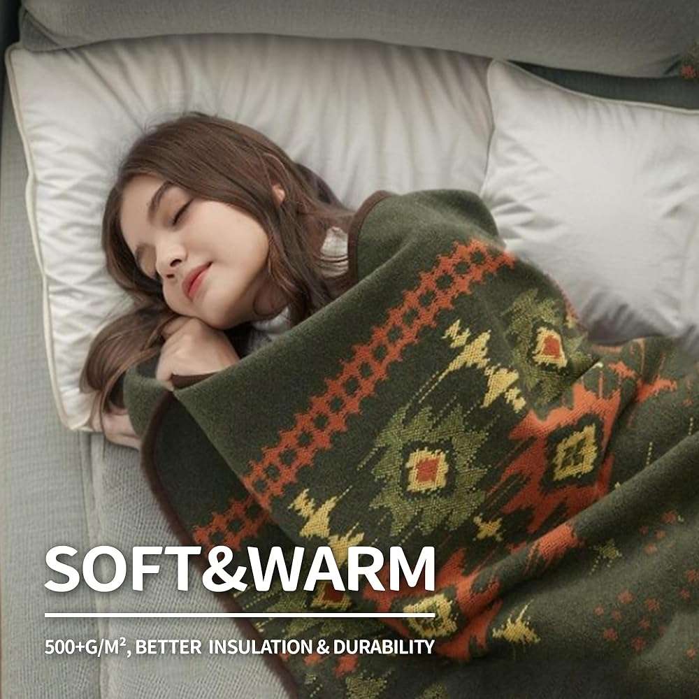 ACUSHLA Merino Wool Blanket - Warm Thick Washable Large Bed Couch Outdoor Camping Sleeping Throw Blanket All Seasons, Myers Green 79x63 - Image 5