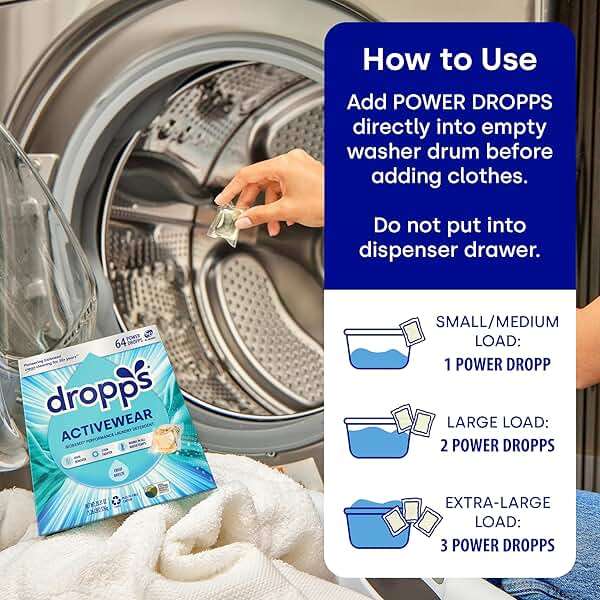 Dropps Activewear Laundry Detergent Pods, Crisp Breeze (64 Count) - Powerful Laundry Pods | Fights Sweat & Body Odors | For Synthetic Workout Clothes | Clean Ingredients | Plastic Free Packaging - Image 4